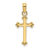 10k Yellow Gold Cross Pendant with Polished Finish and Beaded Fleur Design