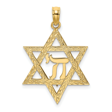 10k Yellow Gold Star of David Pendant with Chai Symbol, Jewish Faith Design, Unisex