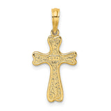 Cross Textured Heart Edges Design Charm Pendant in Real 10k Yellow Gold