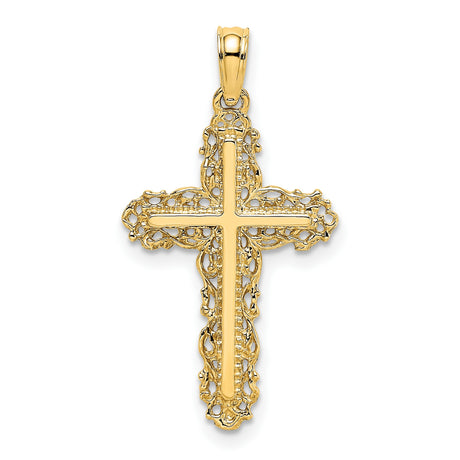 10k Yellow Gold Lace Cross Pendant with Filigree Detail, Vintage Religious Style