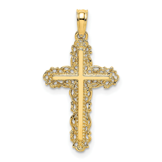 10k Yellow Gold Lace Cross Pendant with Filigree Detail, Vintage Religious Style