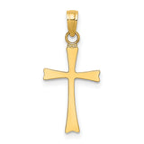 10k Yellow Gold Cross Pendant, Classic Polished Flared Edge Religious Charm for Men and Women