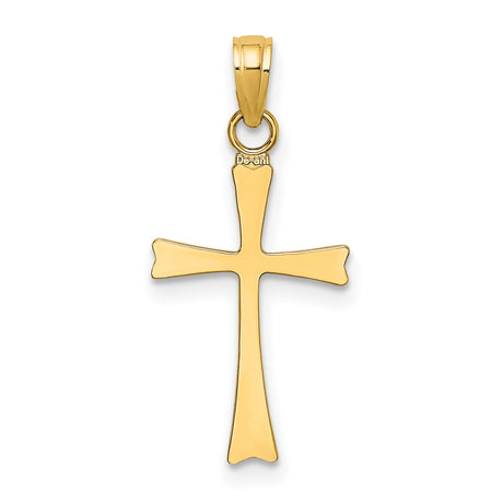 10k Yellow Gold Cross Pendant, Classic Polished Flared Edge Religious Charm for Men and Women