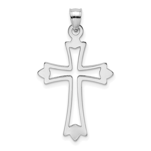 10k White Gold Cross Pendant with Modern Cutout Design, Religious Style for Men and Women