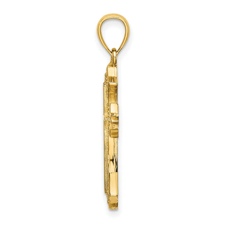 10k Yellow Gold Cross Pendant with Flared Arms and Beaded Edges for Men and Women