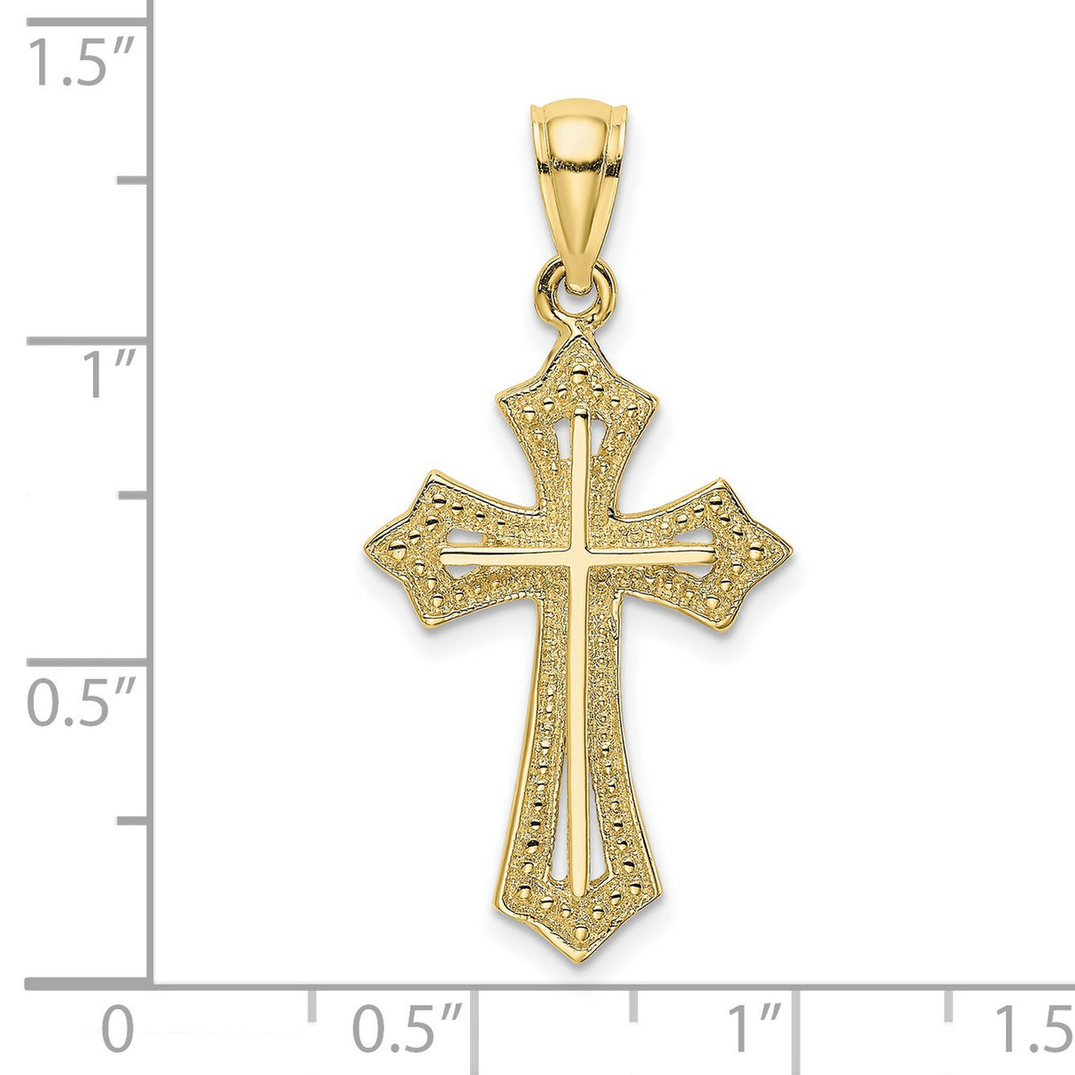 10k Yellow Gold Cross Pendant with Flared Arms and Beaded Edges for Men and Women