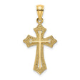 10k Yellow Gold Cross Pendant with Flared Arms and Beaded Edges for Men and Women