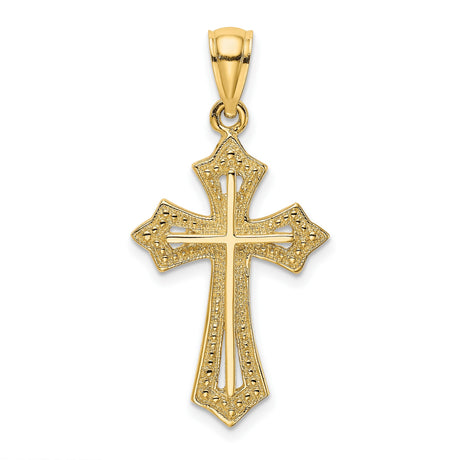 10k Yellow Gold Cross Pendant with Flared Arms and Beaded Edges for Men and Women