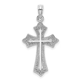 10k White Gold Fleur Cross Pendant with Textured Openwork Design