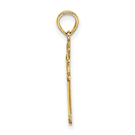 10k Yellow Gold Cross Pendant with Open Cutout Design and Flame-Tipped Edges