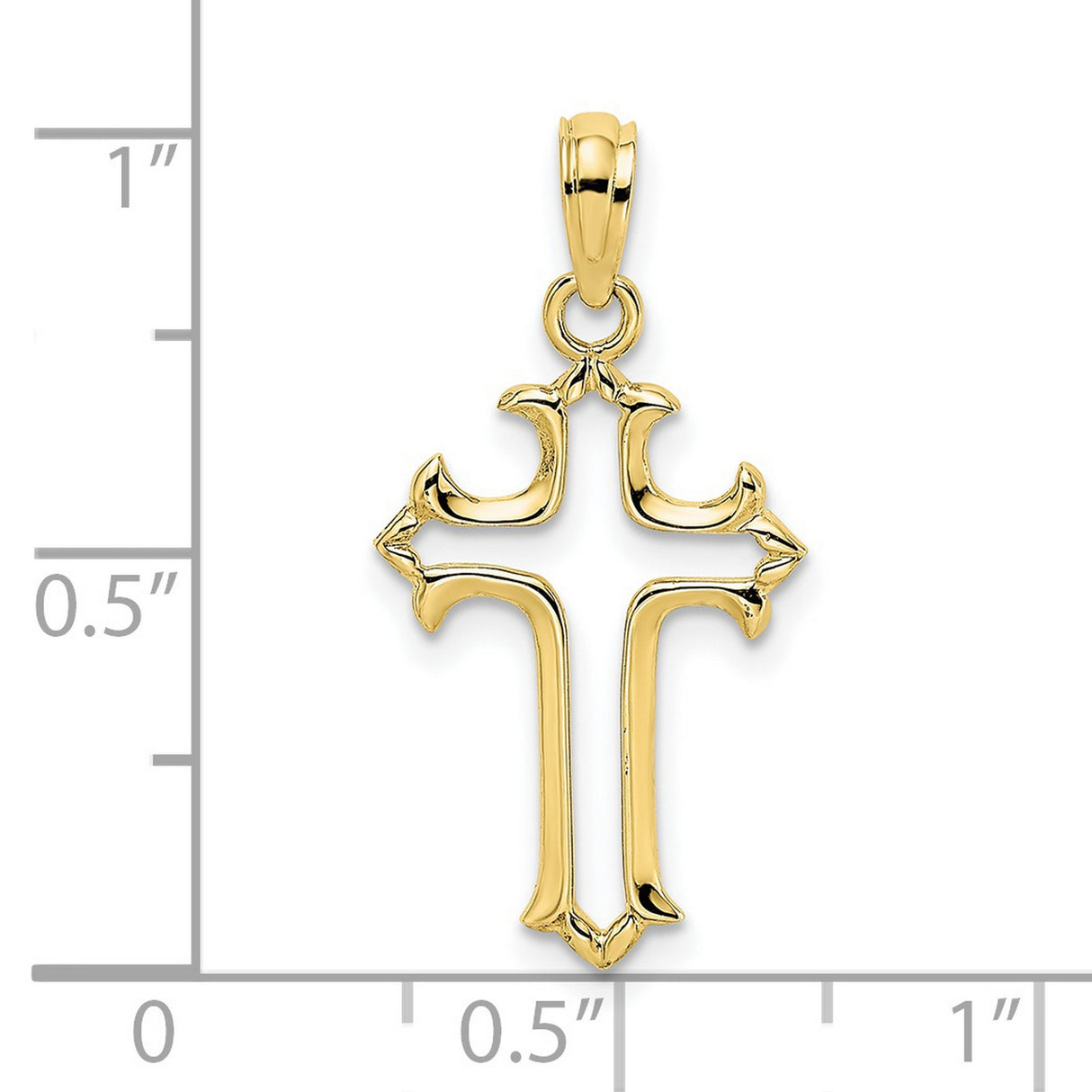10k Yellow Gold Cross Pendant with Open Cutout Design and Flame-Tipped Edges