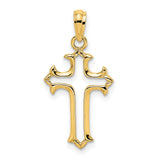 10k Yellow Gold Cross Pendant with Open Cutout Design and Flame-Tipped Edges