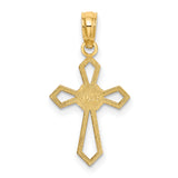 10k Yellow Gold Cross Pendant with Floral Cut-Out and Geometric Design Religious Charm