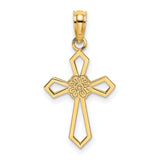10k Yellow Gold Cross Pendant with Floral Cut-Out and Geometric Design Religious Charm