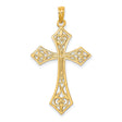 10k Yellow Gold Filigree Cross Pendant with Scrollwork and Polished Finish