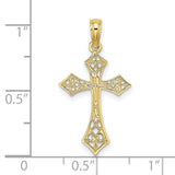 10k Yellow Gold Cross Pendant with Filigree Openwork Design and Polished Finish