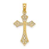 10k Yellow Gold Cross Pendant with Filigree Openwork Design and Polished Finish