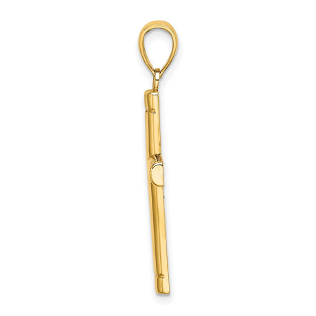 10k Yellow Gold Cross Pendant, Bamboo Tubular Design, Mirror Finish, Unisex Religious Style