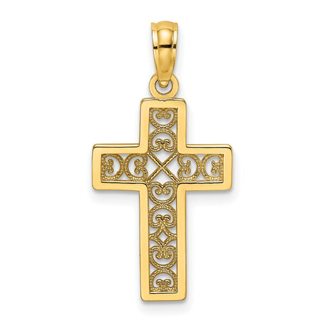 10k Yellow Gold Cross Pendant with Filigree Lace and Openwork Design for Men and Women