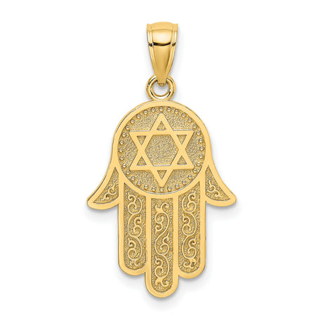 10k Yellow Gold Pendant, Hamsa Hand with Star of David, Spiritual Jewish Symbol for Women or Unisex