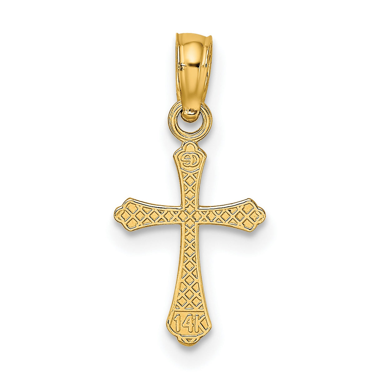 10k Yellow Gold Cross Pendant, Textured Mini Religious Charm, Classic Faith Design