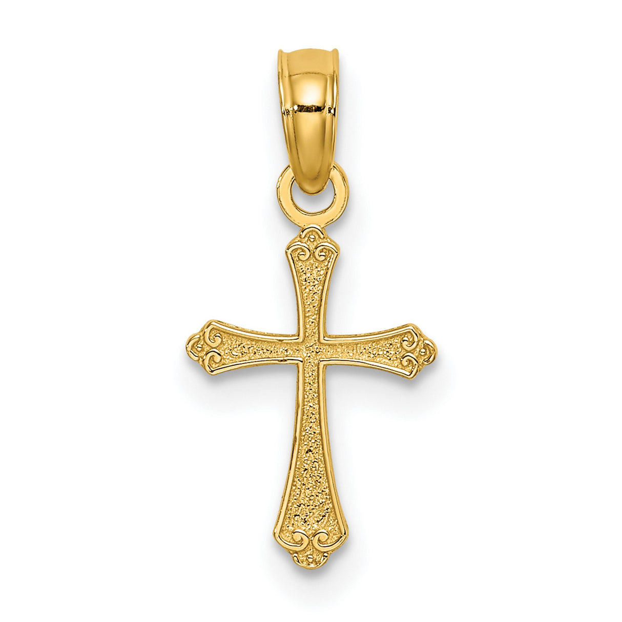 10k Yellow Gold Cross Pendant, Textured Mini Religious Charm, Classic Faith Design