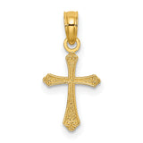 10k Yellow Gold Cross Pendant, Textured Mini Religious Charm, Classic Faith Design