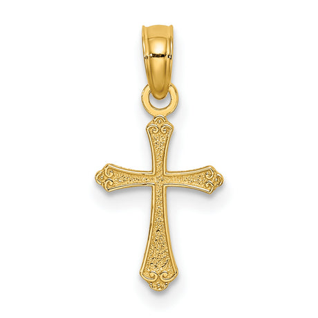 10k Yellow Gold Cross Pendant, Textured Mini Religious Charm, Classic Faith Design