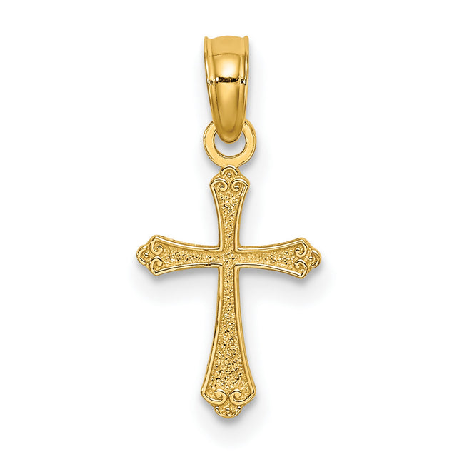 10k Yellow Gold Cross Pendant, Textured Mini Religious Charm, Classic Faith Design