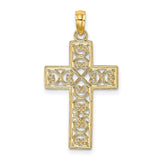 10k Yellow Gold Cross Pendant with Filigree Scroll Lace Design, Spiritual Religious Charm