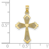 10k Yellow Gold Cross Pendant with Textured Striped Heart, Religious Spiritual Charm