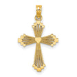 10k Yellow Gold Cross Pendant with Textured Striped Heart, Religious Spiritual Charm