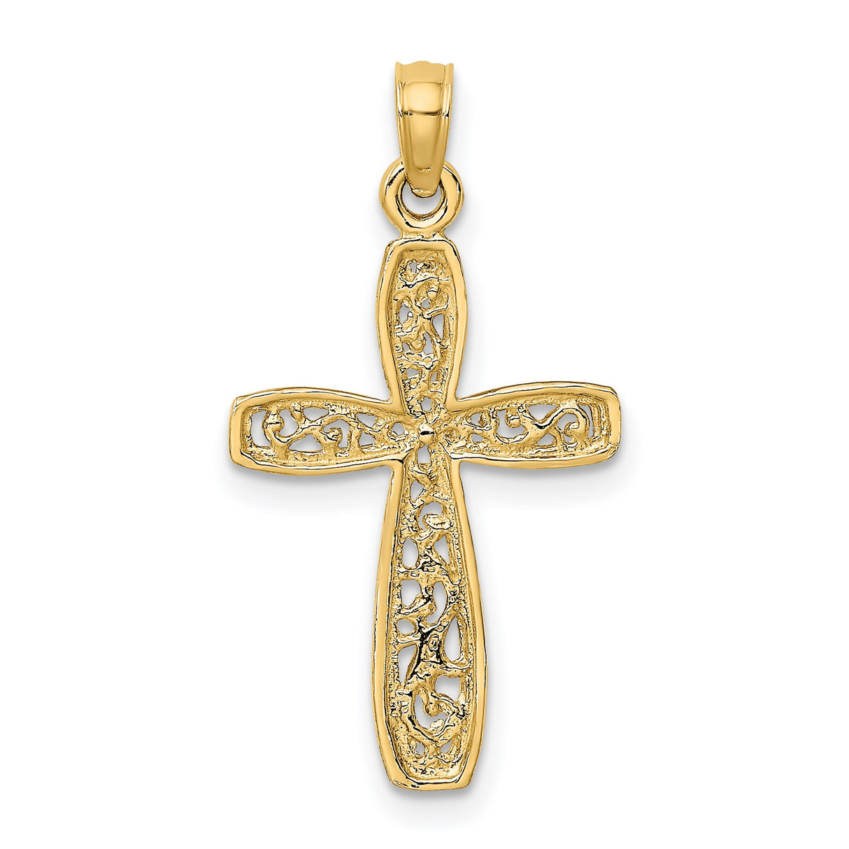 Cross Filigree Center Charm Pendant in Real 10k Yellow Gold