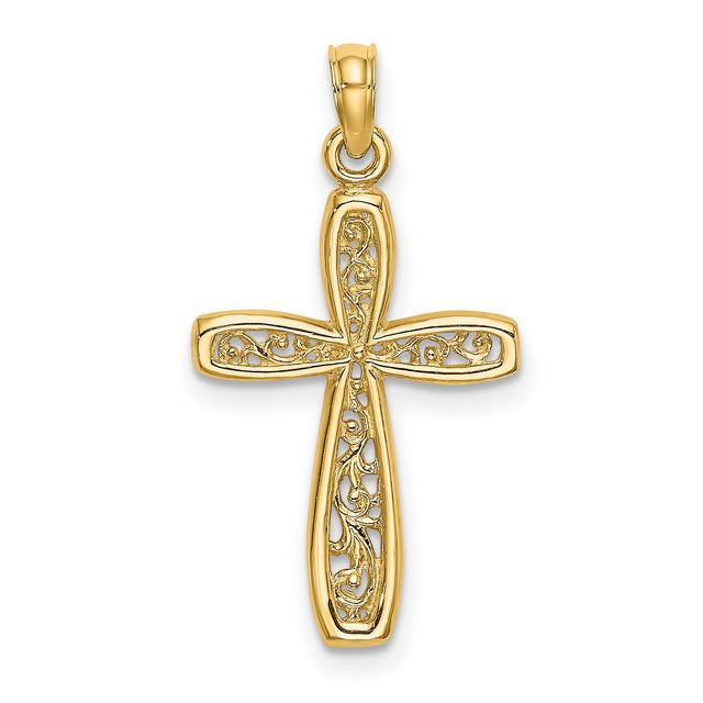 Cross Filigree Center Charm Pendant in Real 10k Yellow Gold