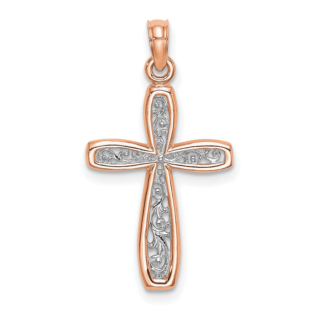 Filigree Center Border Cross Charm Pendant in Real 10k Rose Gold