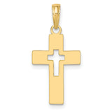 10k Yellow Gold Cross Pendant, Polished Flat Cutout Design, Minimalist Religious Symbol Unisex