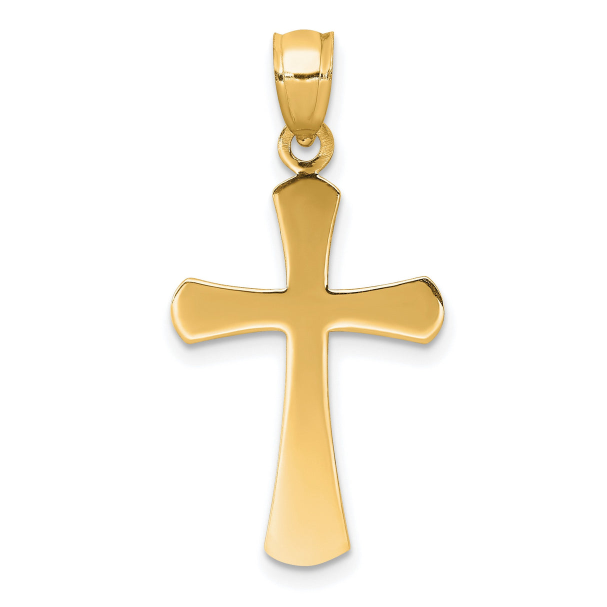10k Yellow Gold Cross Pendant with Beveled Edges and Rounded Tips