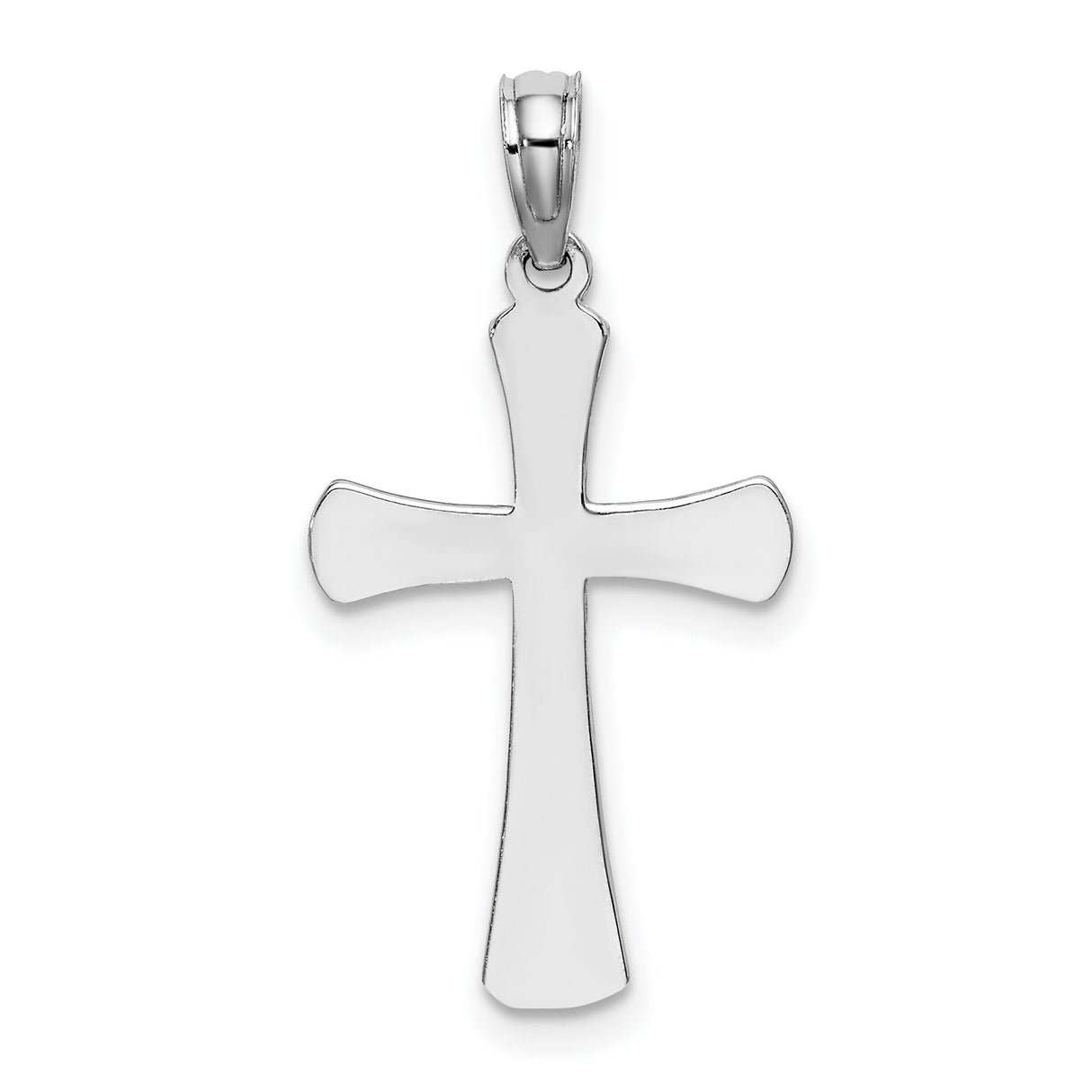 10k White Gold Cross Pendant with Smooth Finish and Beveled Tips, Minimalist Religious Design