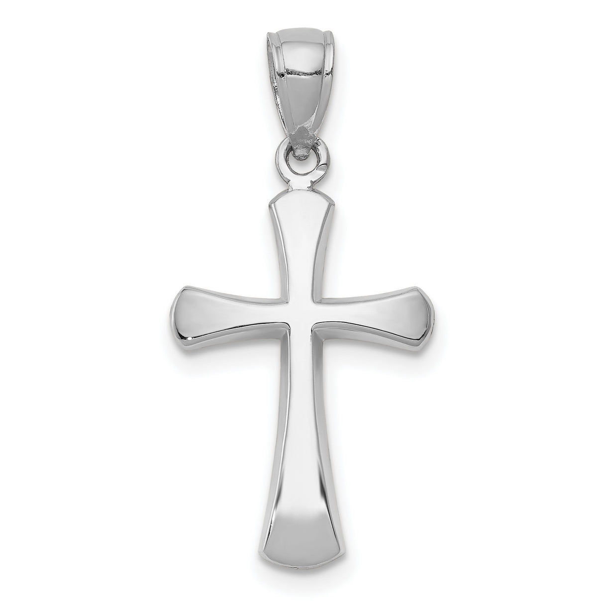 10k White Gold Cross Pendant with Smooth Finish and Beveled Tips, Minimalist Religious Design
