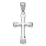 10k White Gold Cross Pendant with Smooth Finish and Beveled Tips, Minimalist Religious Design