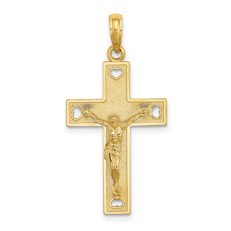 10k Yellow Gold Crucifix Cross Pendant with Jesus Figure, Religious Christian Jewelry