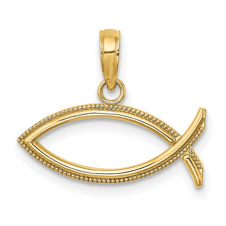 10k Yellow Gold Ichthys Fish Pendant, Christian Religious Charm for Men and Women