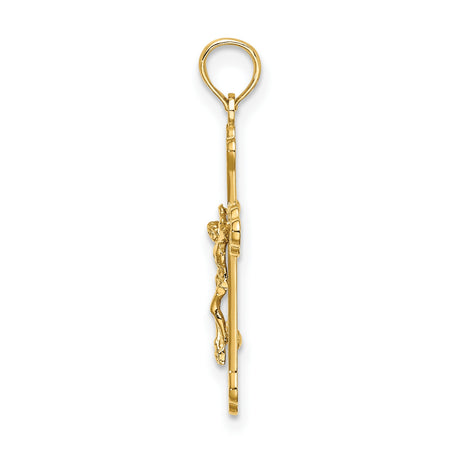 10k Yellow Gold Crucifix Cross Pendant with INRI Figure and Scroll Tips Vintage Catholic Style