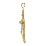 10k Yellow Gold Crucifix Pendant with Polished Christ Figure and Textured Cross Design