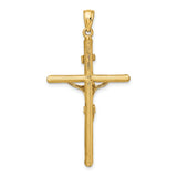 10k Yellow Gold Crucifix Pendant with Polished Christ Figure and Textured Cross Design