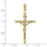 10k Yellow Gold Crucifix Pendant with Polished Christ Figure and Textured Cross Design