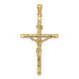 10k Yellow Gold Crucifix Pendant with Polished Christ Figure and Textured Cross Design