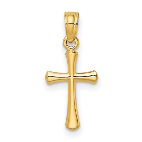 10k Yellow Gold Cross Pendant with Beveled Design and Rounded Tips, Classic Religious Charm