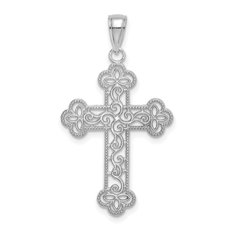 10k White Gold Filigree Cross Pendant with Beaded Edge and Milgrain Detailing in Vintage Style