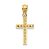 Beaded and Polished Cross Charm Pendant in Real 10k Yellow Gold